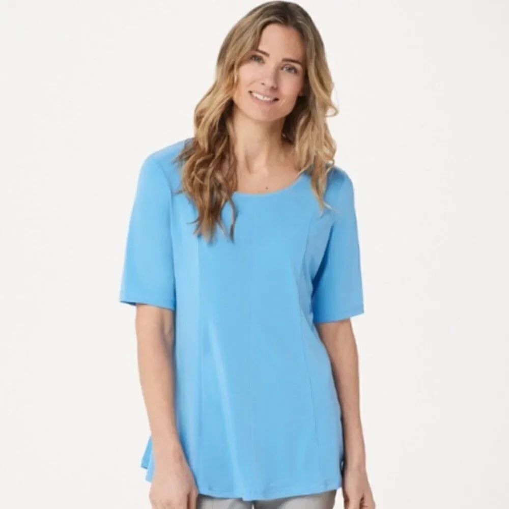 New Susan Graver Liquid Knit Fit and Flare Top in Coast Azure | Size M